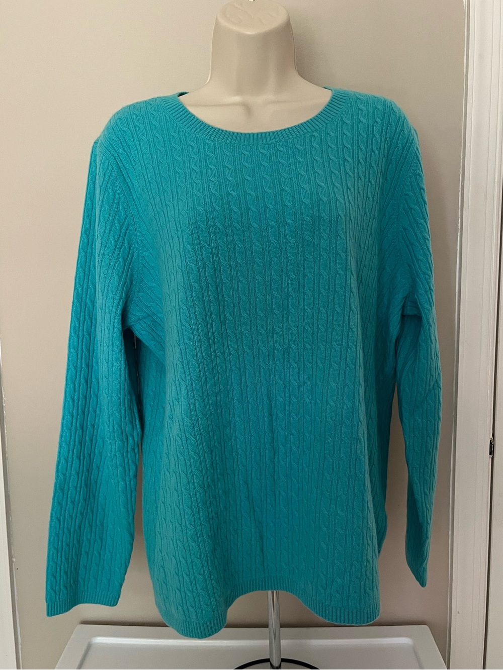 Land’s End Turquoise Cashmere Cable-Knit Crewneck Sweater NWT